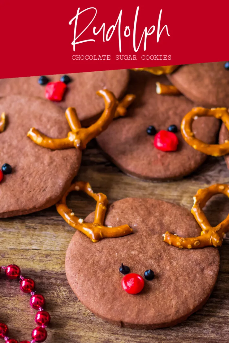 Kids will absolutely love seeing these Rudolph Chocolate Sugar Cookies on your Christmas cookie tray this year.