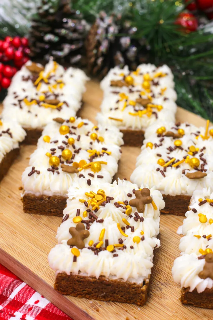     These festive gingerbread bars are frosted with a scrumptious cream cheese frosting that perfectly balances out the spiced sweetness of the bar.