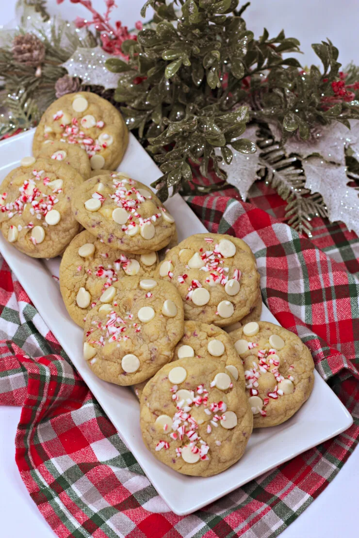 Tender chocolate chip cookies get a festive makeover with these White Chocolate Candy Cane Cookies, an easy Christmas cookie recipe.