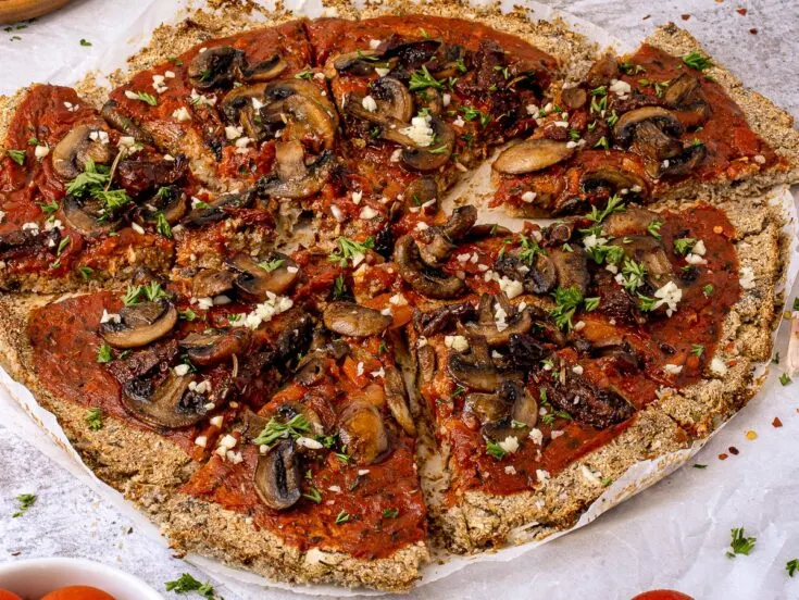 Vegan Cauliflower Crust Pizza with Mushrooms