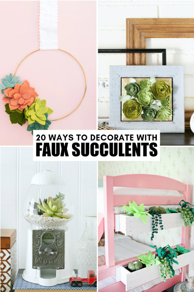 20 trendy ideas for decorating your home with faux succulents. Fake succulents are a low maintenance way to add green to your home.