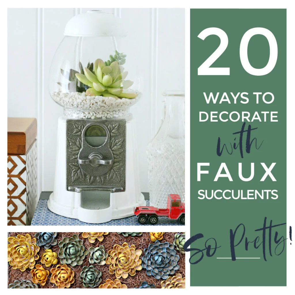 20 trendy ideas for decorating your home with faux succulents. Fake succulents are a low maintenance way to add green to your home.