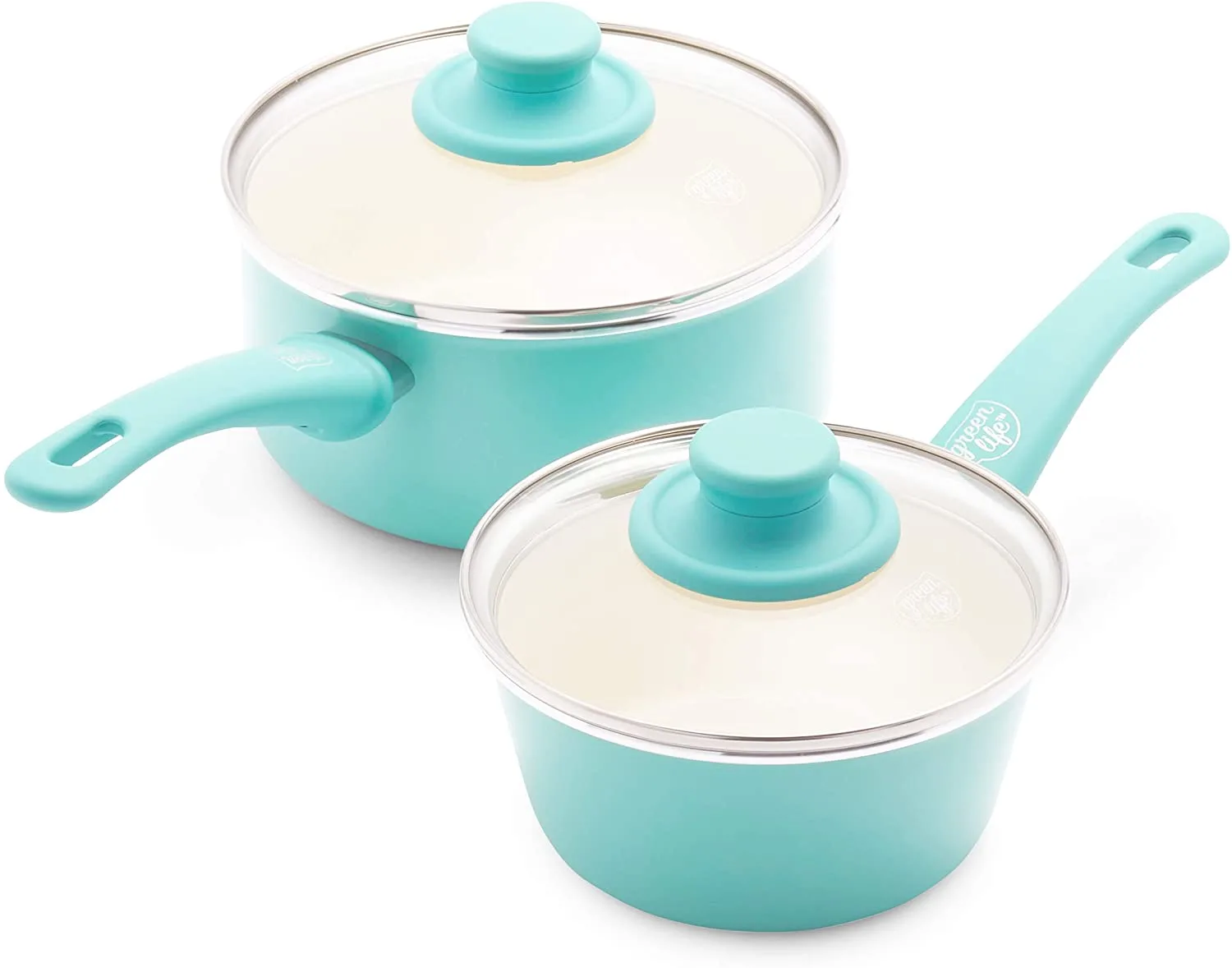 GreenLife Soft Grip Healthy Ceramic Nonstick, Saucepans with Lids