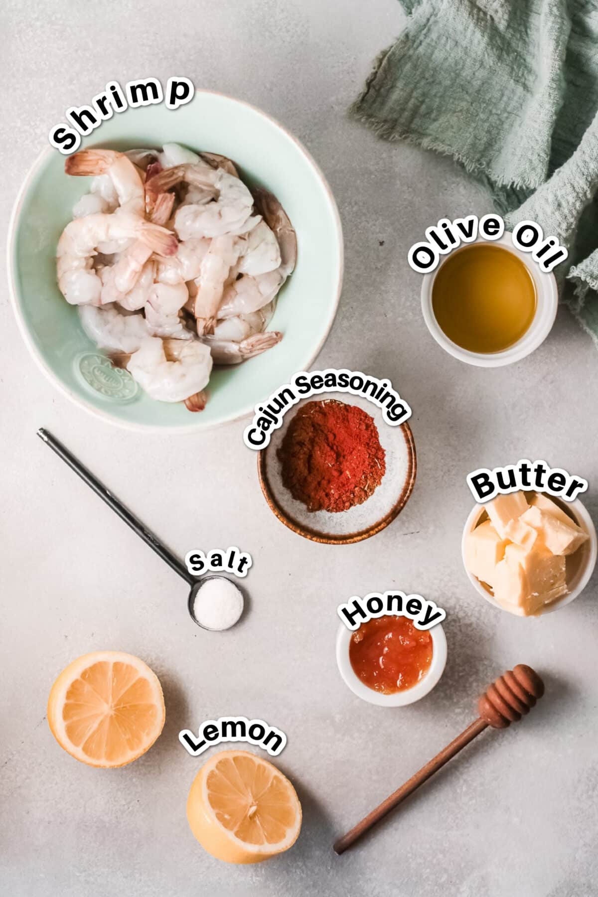 Ingredients for honey cajun shrimp.