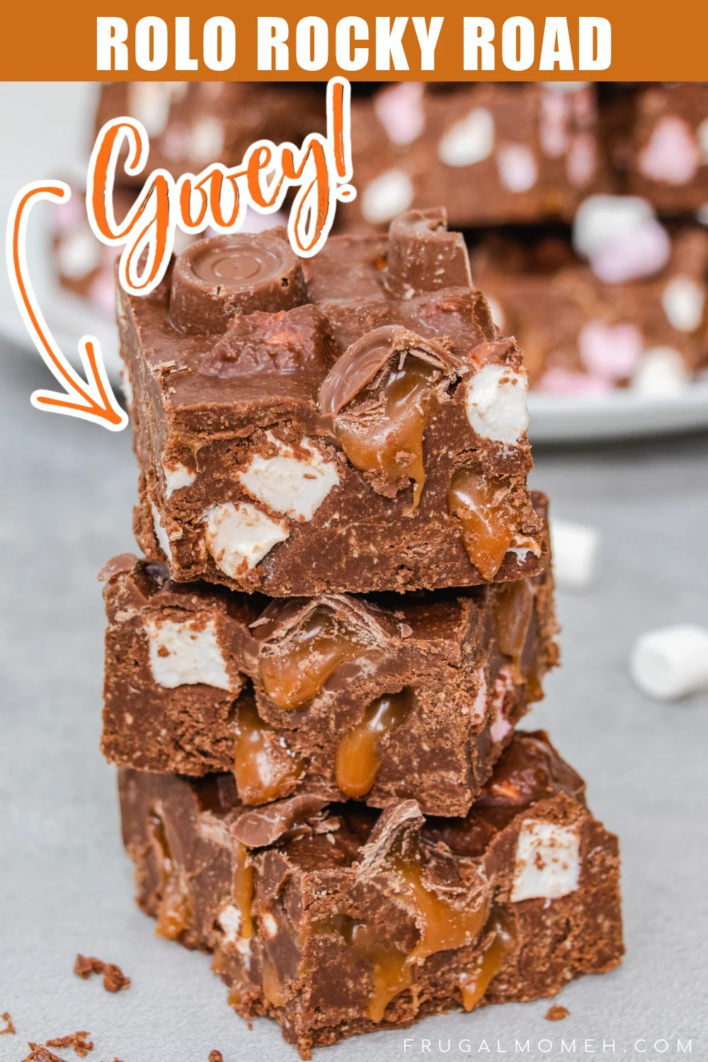 Rolo Rocky Road is an easy no-bake chocolate treat packed with marshmallows, graham crackers and loads of chocolate caramel Rolos.