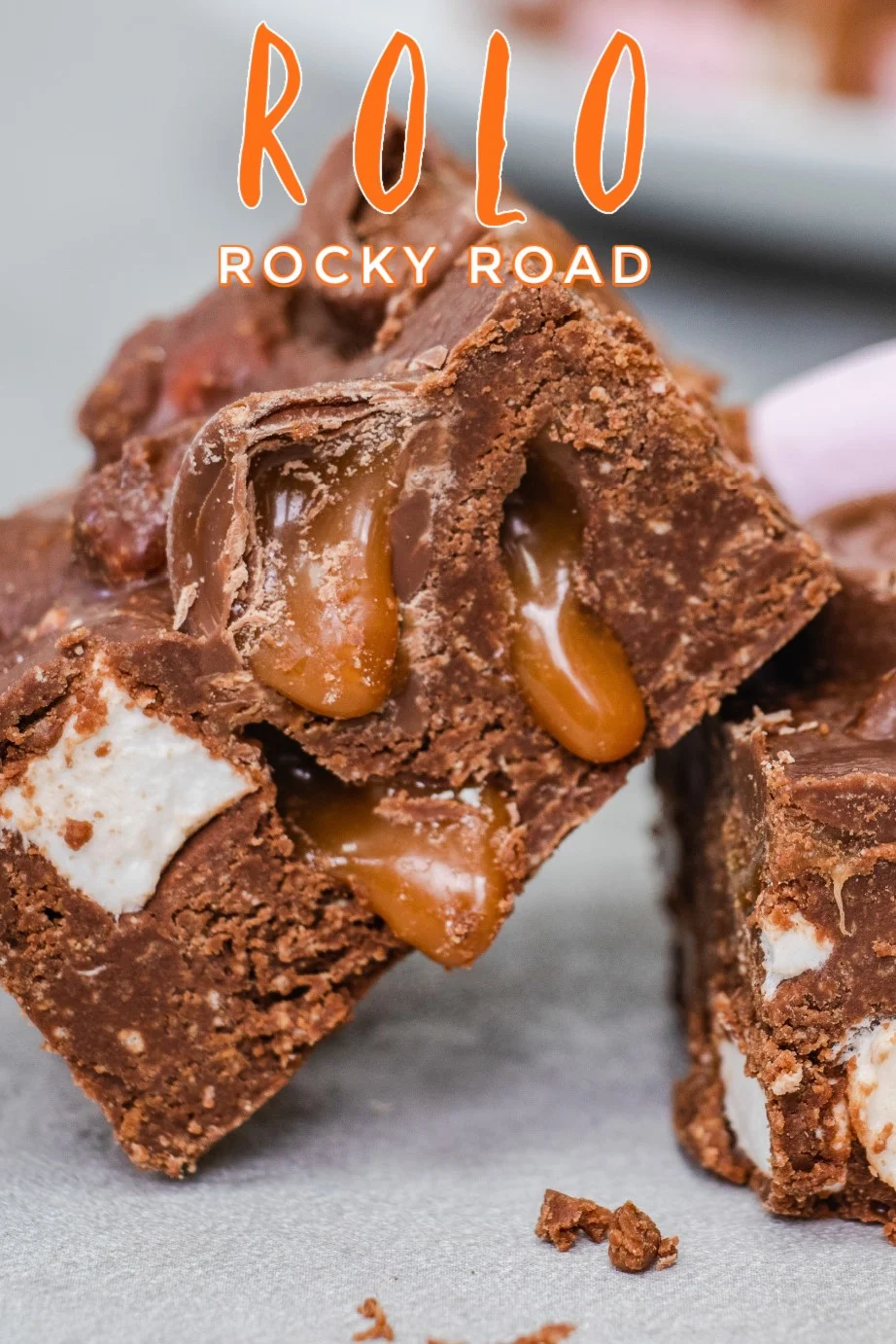 Rolo Rocky Road is an easy no-bake chocolate treat packed with marshmallows, graham crackers and loads of chocolate caramel Rolos.