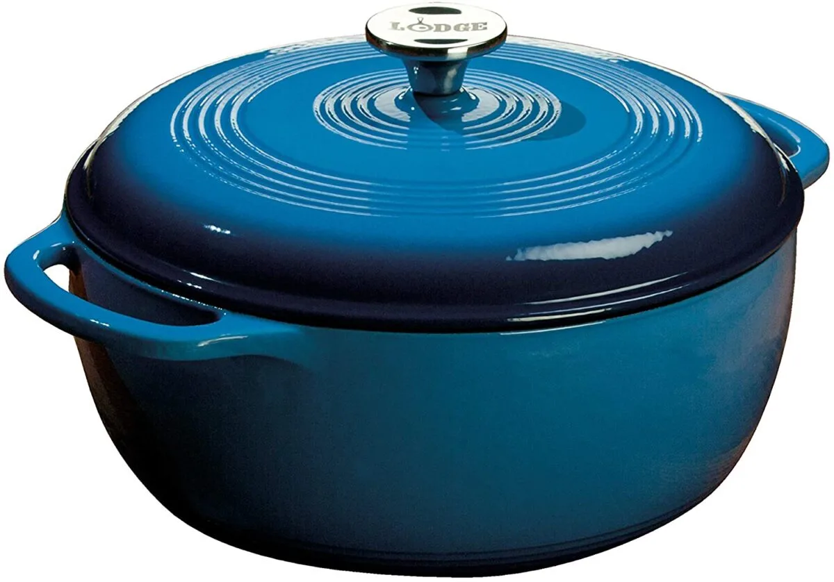 Lodge Enameled Cast Iron Dutch Oven With Stainless Steel Knob and Loop Handles, 6 Quart