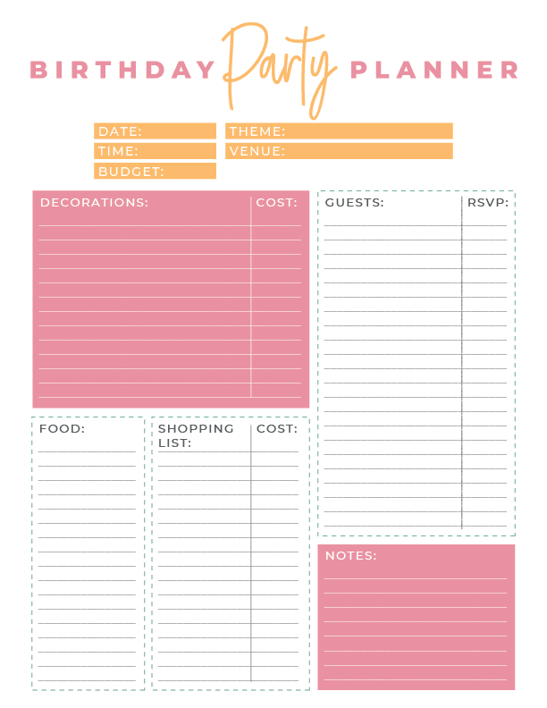 This FREE PRINTABLE Birthday Party Planner & Calendar will take the stress out of organizing any birthday party.