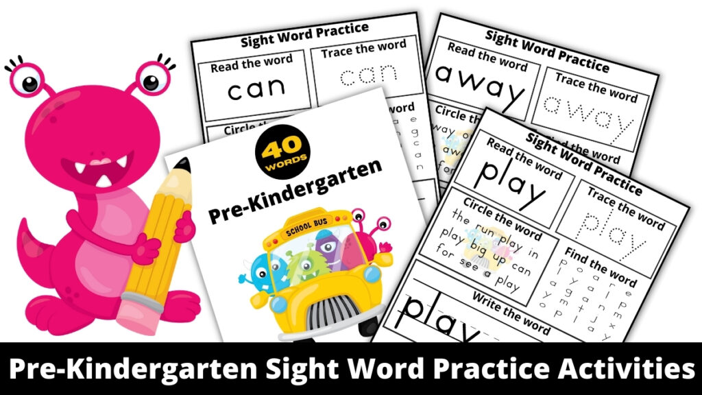 Free printable Pre-K Sight Word Practice Sheets from the Dolch Sight Word List. Includes 40 Sheets for your child to learn from!