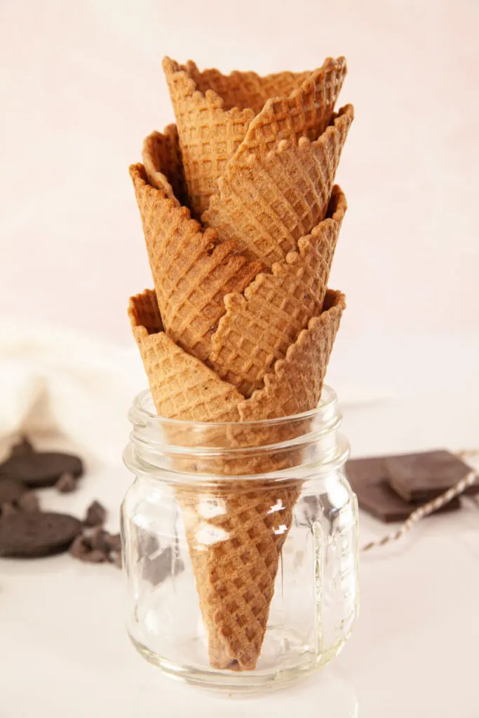 These homemade waffle cones are perfect for holding scoops of your favourite homemade ice cream - easy to make and delicately crisp.