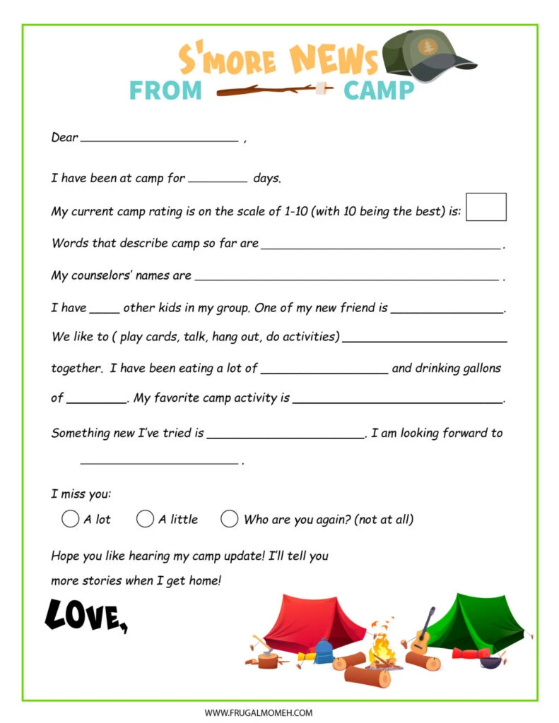 Free Printable Camping Letter