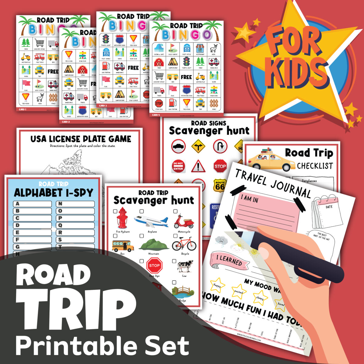 Grab these free printable road trip activities for kids to keep your family busy for hours, plus 14 more kid approved travel activities!