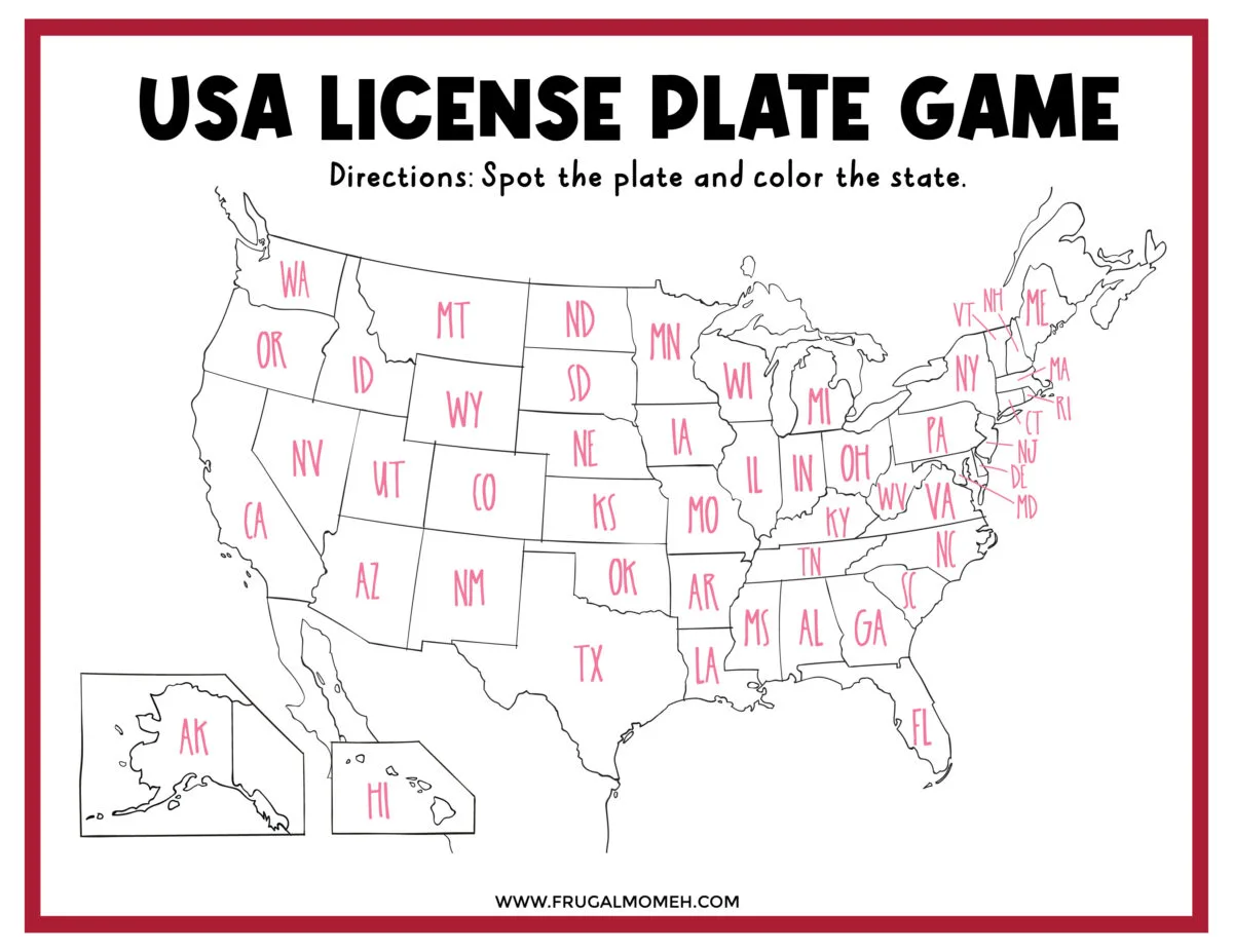 The License Plate Game Printable Sheet
