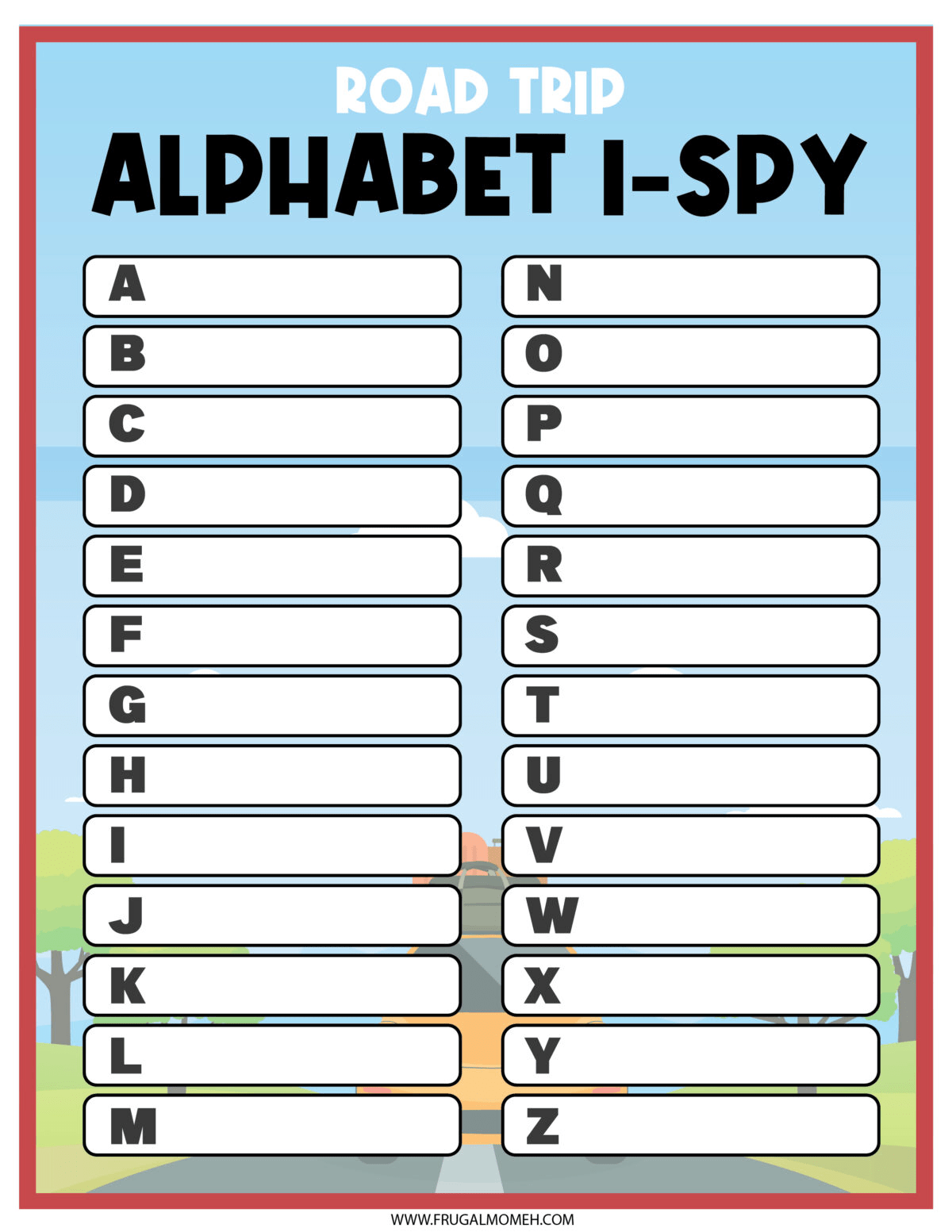 Road Trip Alphabet I-Spy  Printable Sheet