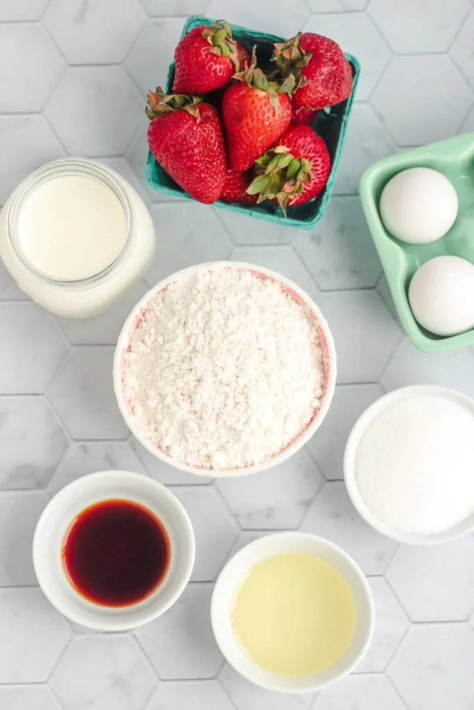Ingredients for strawberry baked donuts.