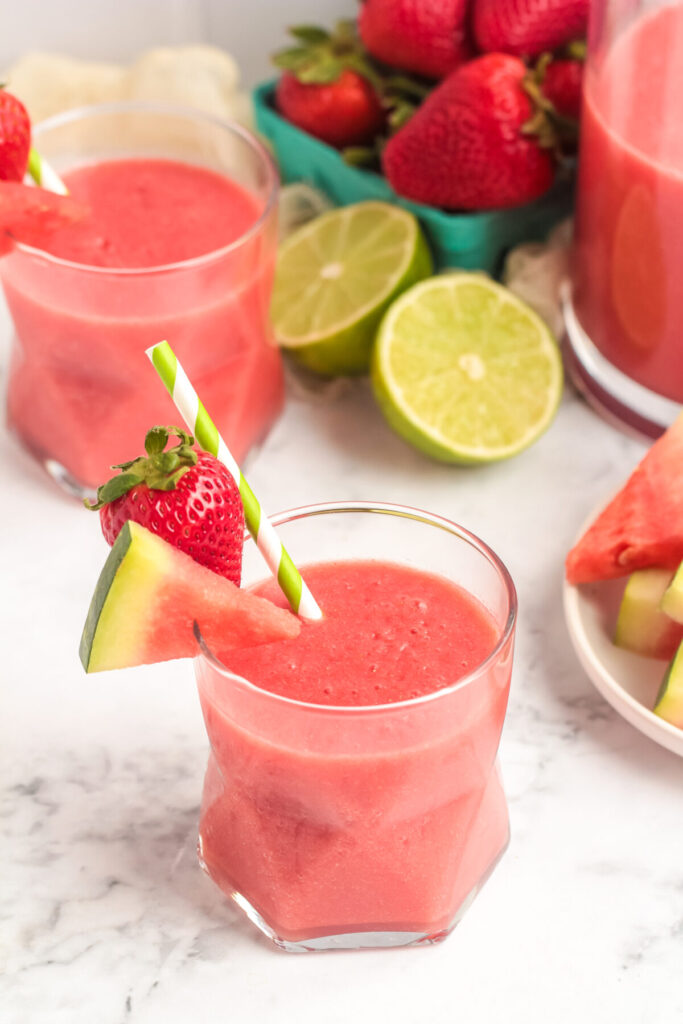 This Strawberry Watermelon Slushie is a refreshing whole fruit summer drink made with real fruit and ice. No Sugar added!