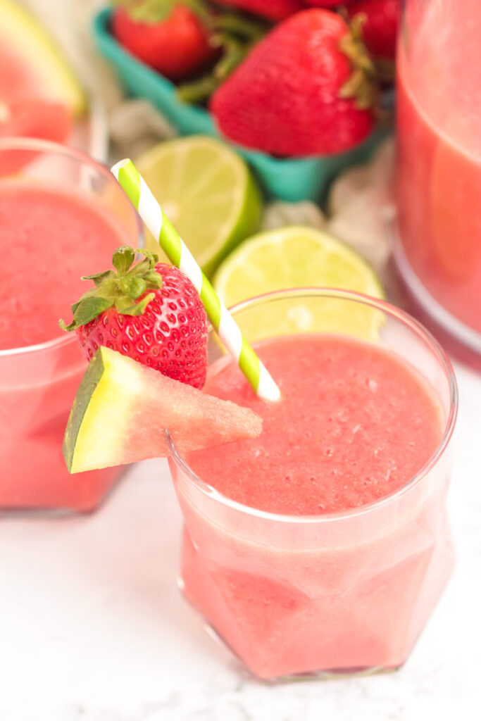 This Strawberry Watermelon Slushie is a refreshing whole fruit summer drink made with real fruit and ice. No Sugar added!