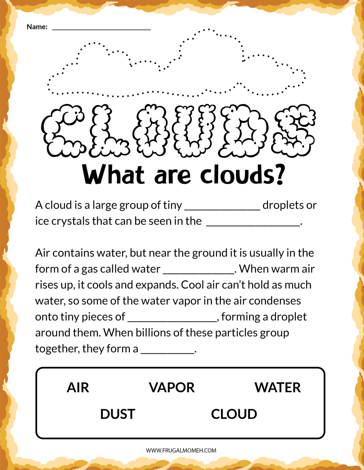 What are clouds? printable sheet.