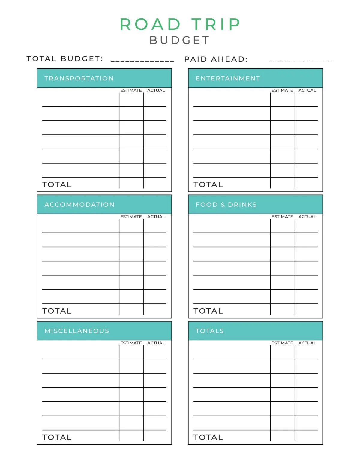 This free printable road trip planner will help you get organized. Keep track of your itinerary, packing lists, budget, and more.