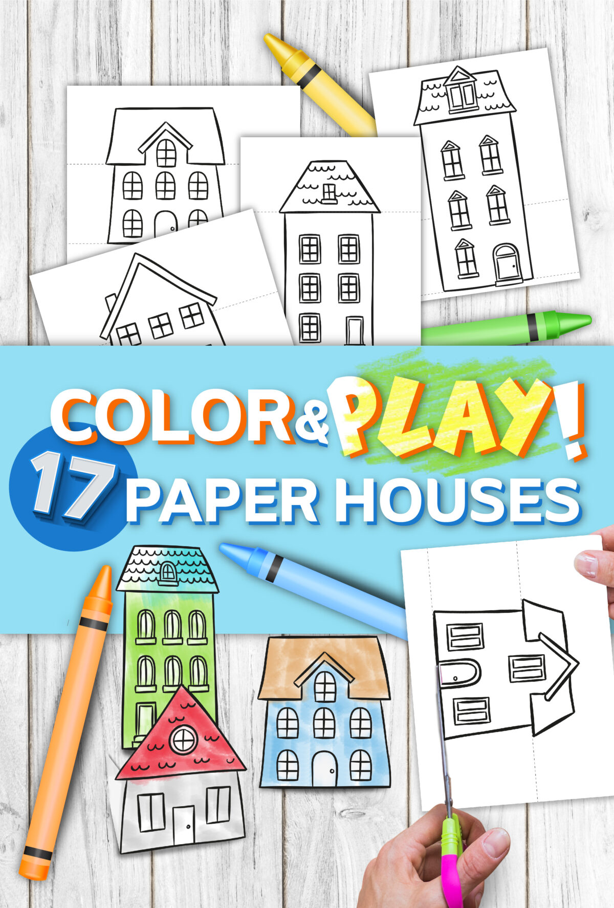 Download and print these free Paper House Crafts - includes 17 different designs that can be coloured and played with for hours of free fun!