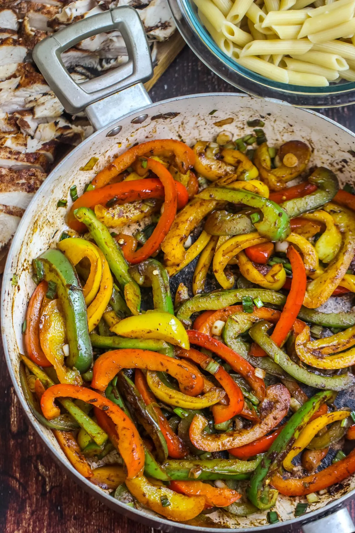 sauteed peppers in sautee pan
