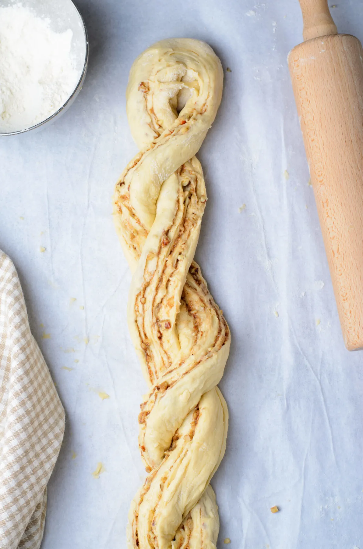 the two strands of dough twisted together.