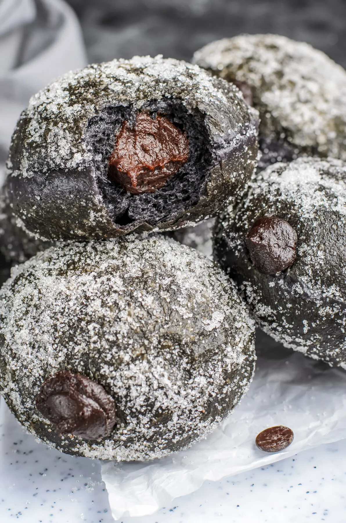 Light and crisp, these Black Charcoal Donuts with Dark Chocolate Custard are made with charcoal and filled with rich dark chocolate custard.