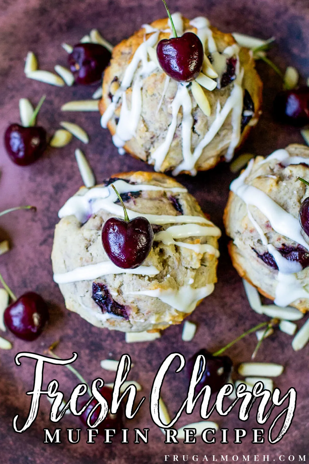 Easy and delicious cherry muffins made with fresh sweet cherries and a hint of almond.  Cherries are a wonderful addition to a basic muffin batter.