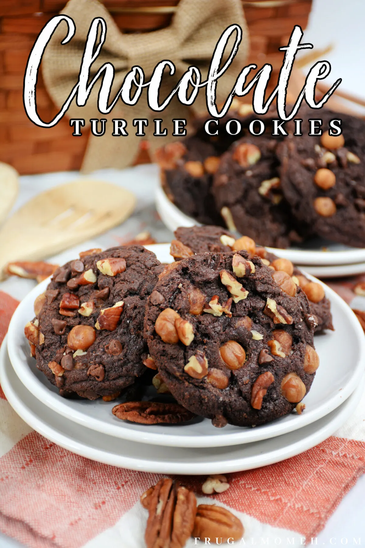 This recipe for chocolate turtle cookies is full of chocolate, caramel and pecan goodness! Easy to make and fun to eat cookie recipe.