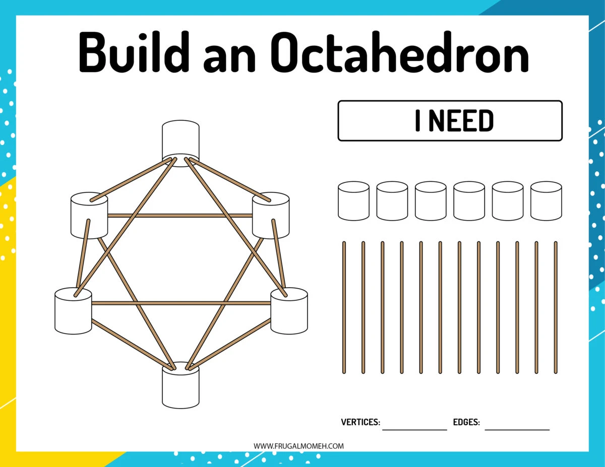 Octahedron marshmallow and toothpick geometry card