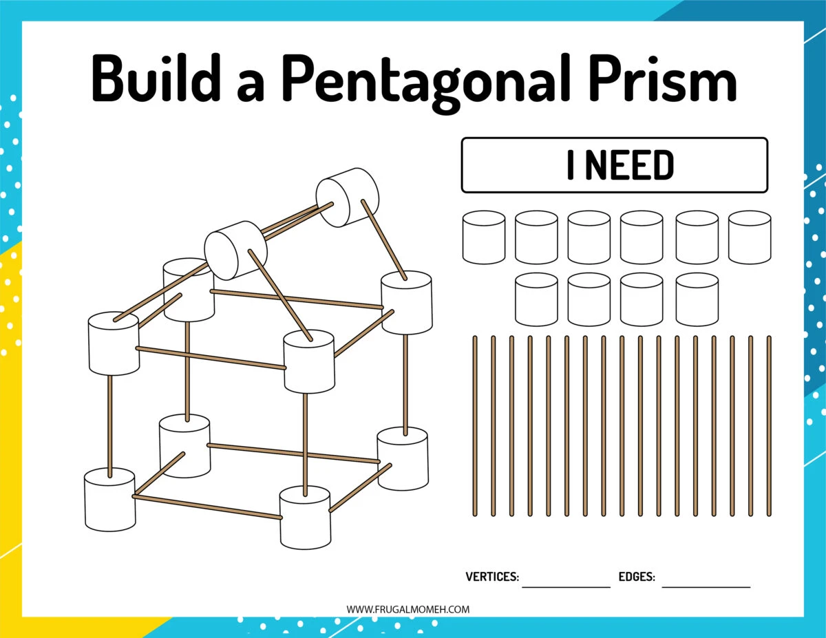 Pentagonal prism marshmallow and toothpick geometry card