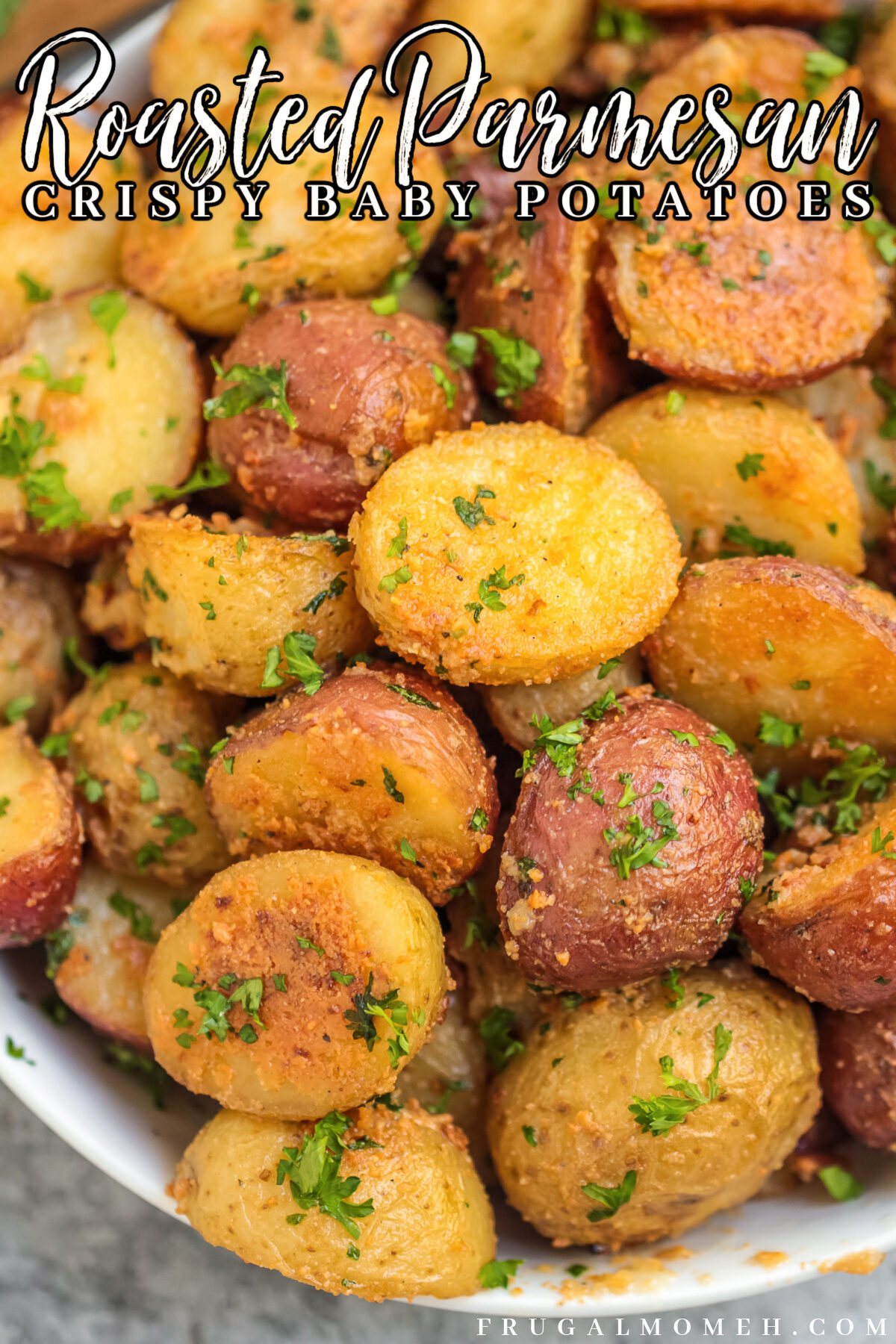 This recipe for crispy roasted garlic parmesan baby potatoes is an easy side dish that's great with any meal.