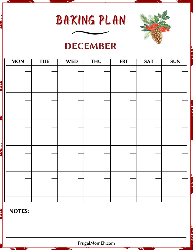 Christmas Meal Planner Baking Plan December Calendar page.