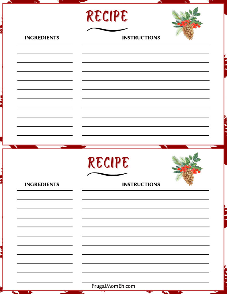 Christmas Meal Planner Recipe Cards,