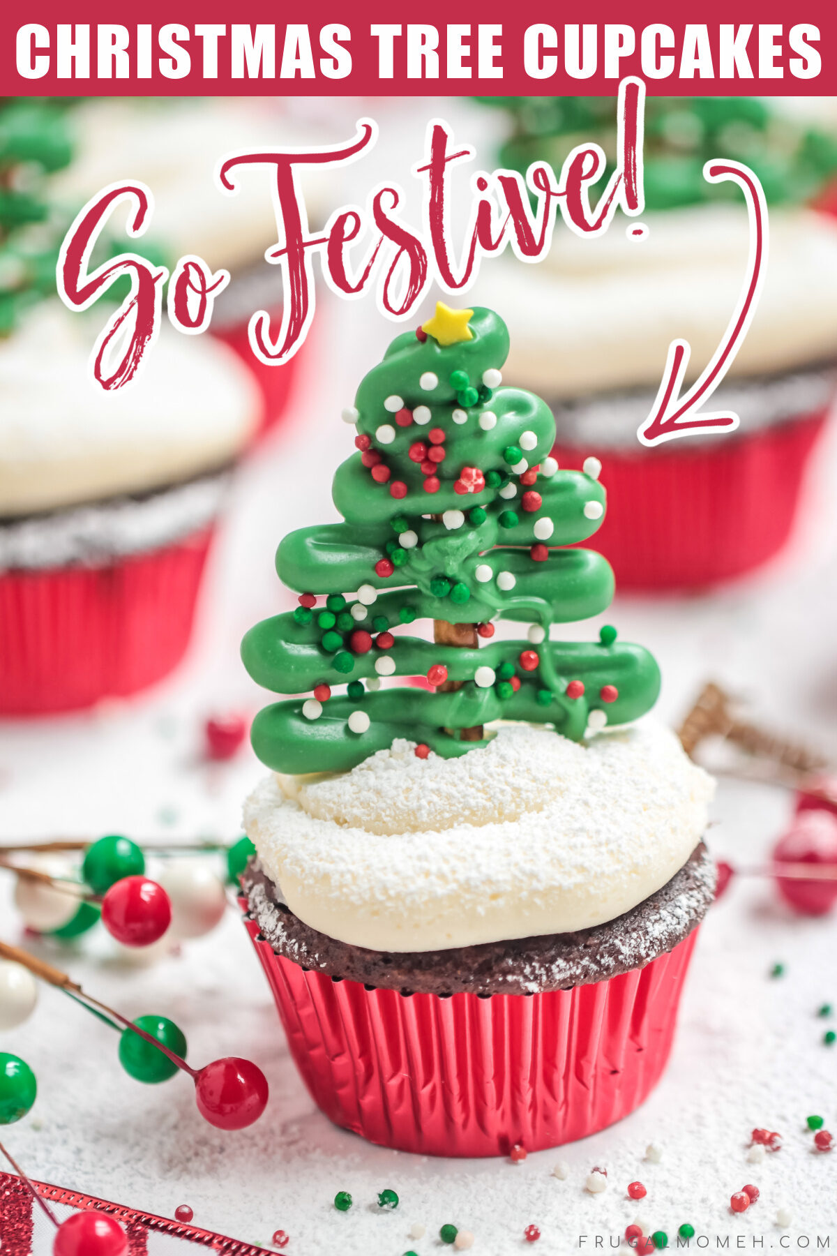 This festive and fun Christmas tree cupcakes recipe make a great treat for the holidays, featuring moist, fluffy homemade chocolate cupcakes!