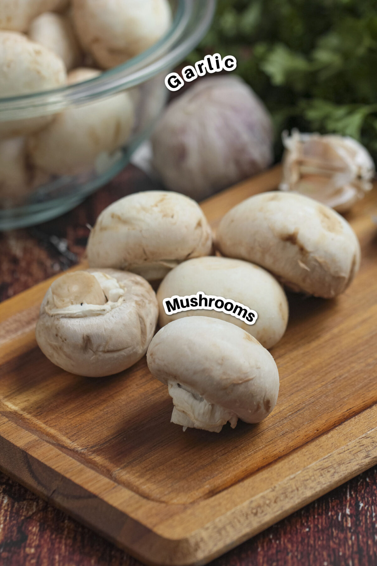 Ingredients for garlic mushrooms.