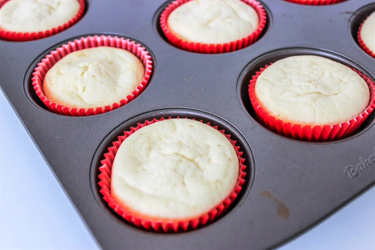 Baked cupcakes still in the muffin tin.