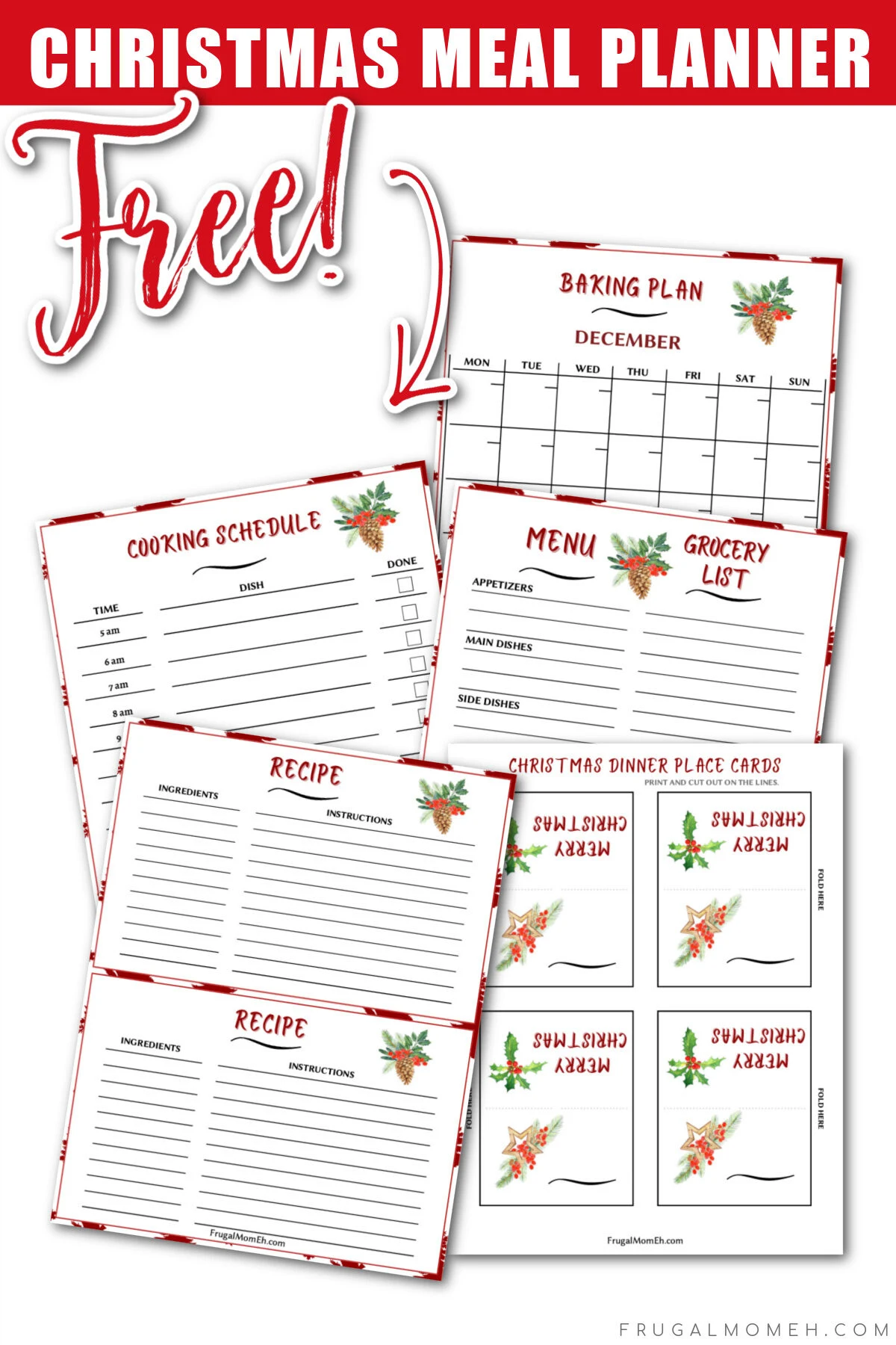 Free Printable Christmas meal planner that you can use to create your grocery list, write down recipes and plan a festive Christmas dinner!