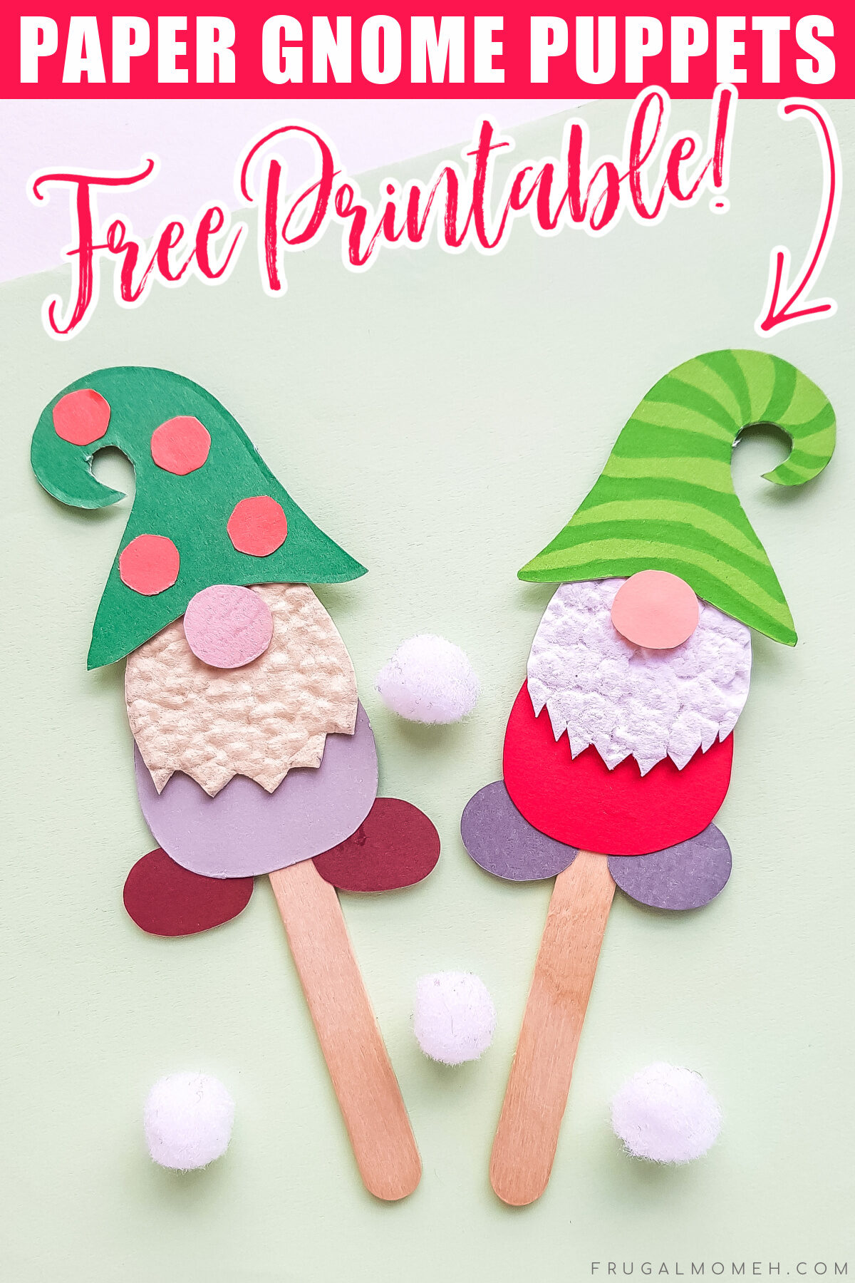 These cute little paper gnome puppets are very easy to make and a fun Christmas craft for kids. Free printable template included!