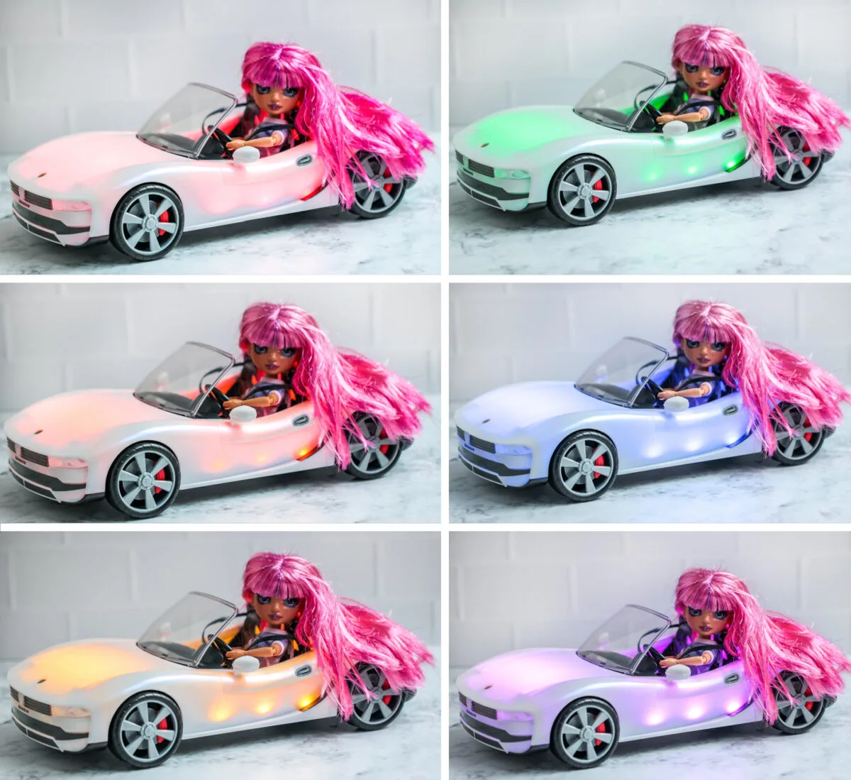 Pull up to Rainbow High in style with the Rainbow High Convertible Color Change Car. Take your favorite Rainbow High Dolls out for a spin.