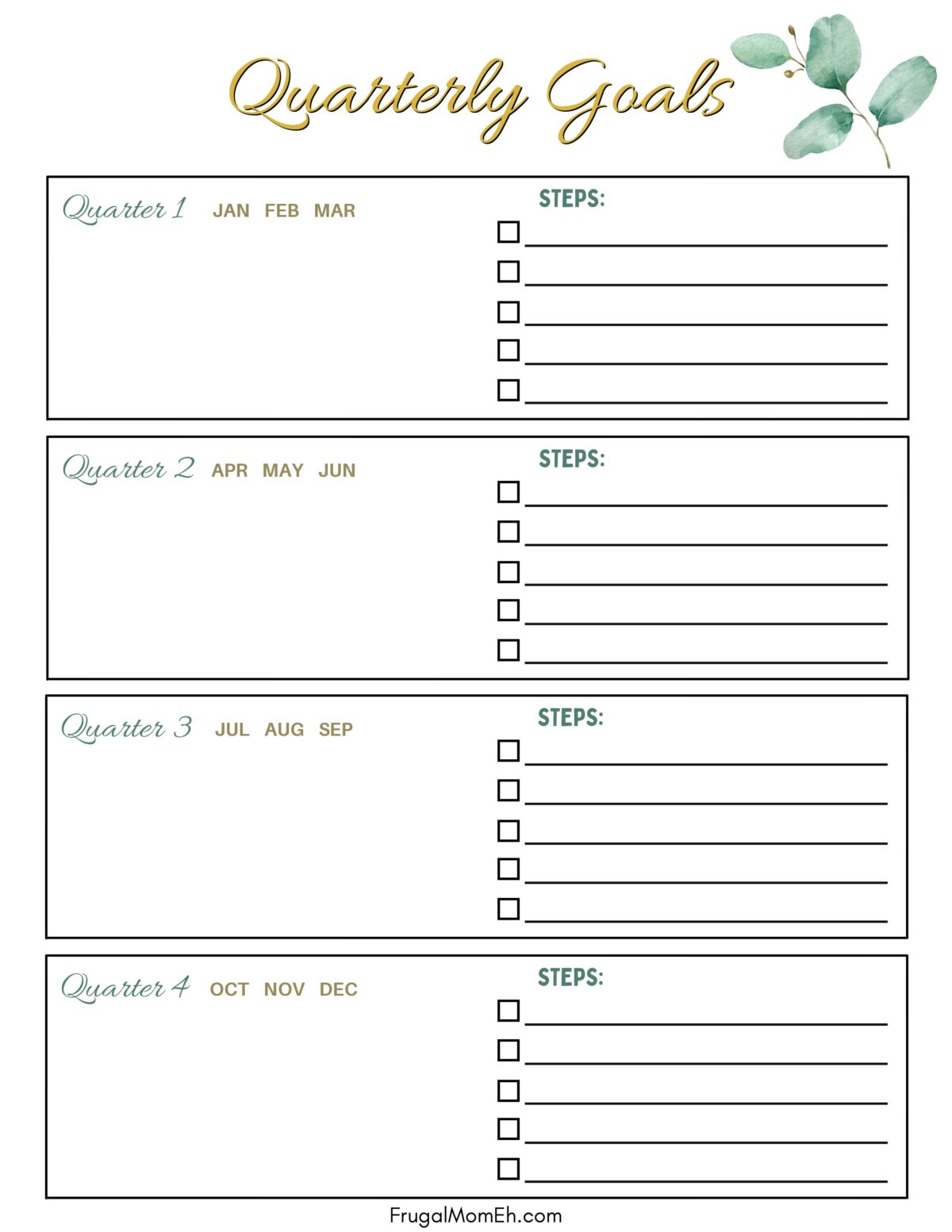 Quarterly Goals Planner Sheet