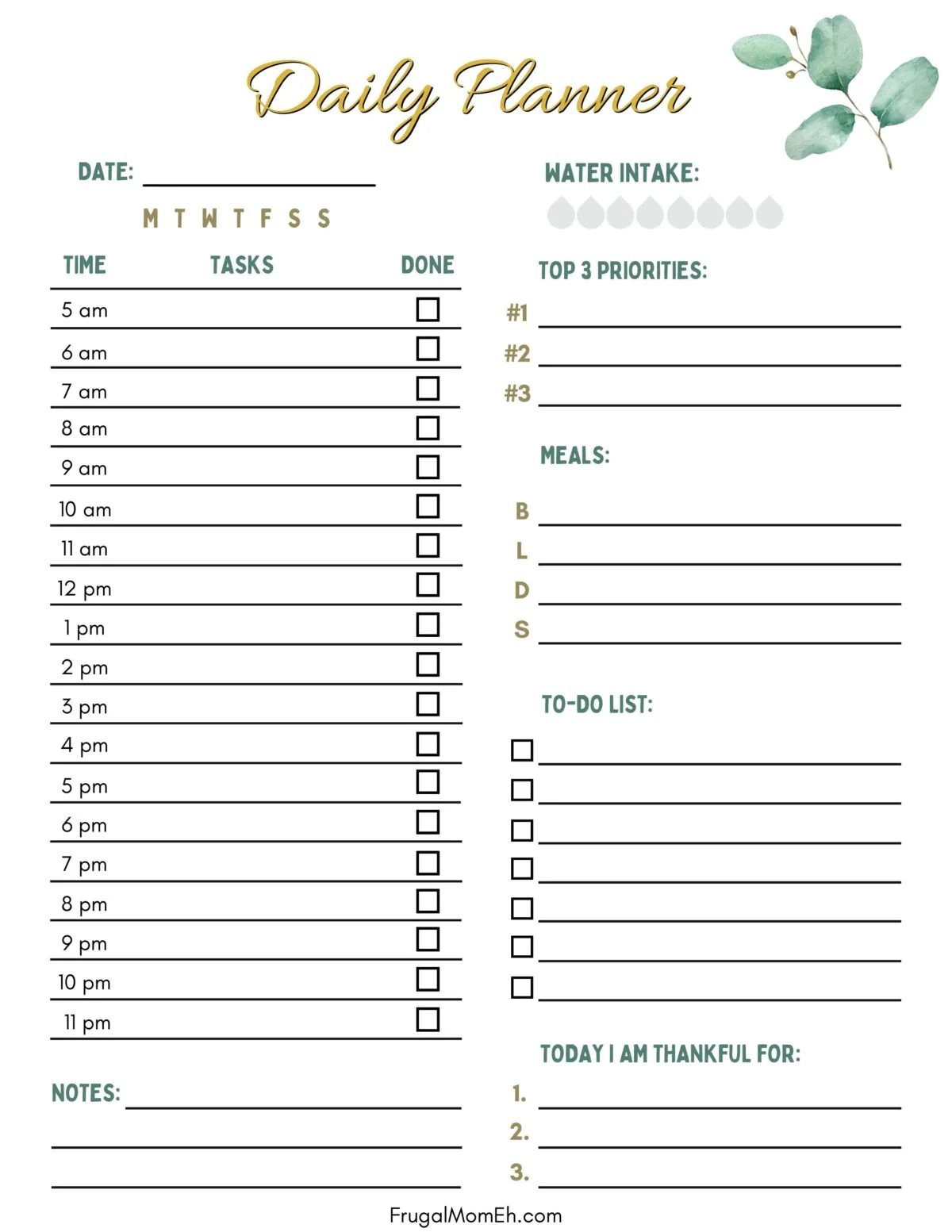 Daily Planner Printable Sheet