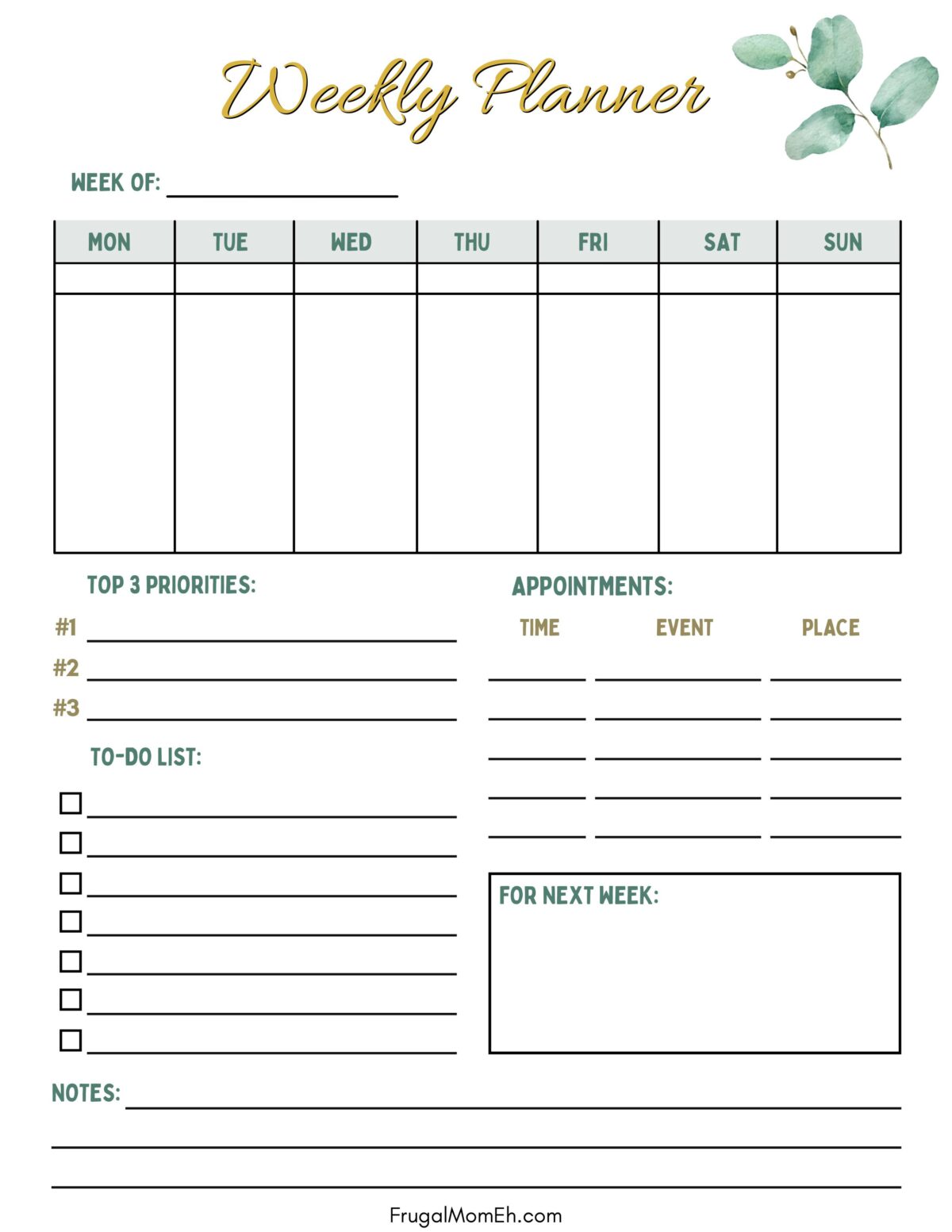 Weekly Planner Printable Sheet