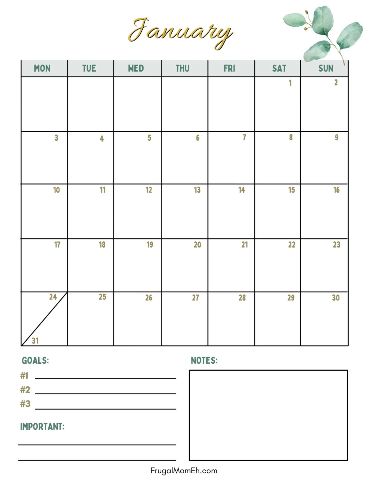 Monthly Calendar (12 Months)