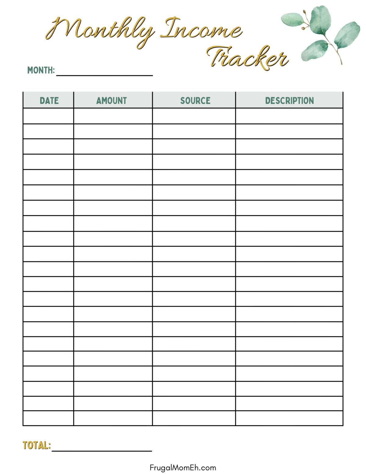 Monthly Income Tracker Sheet