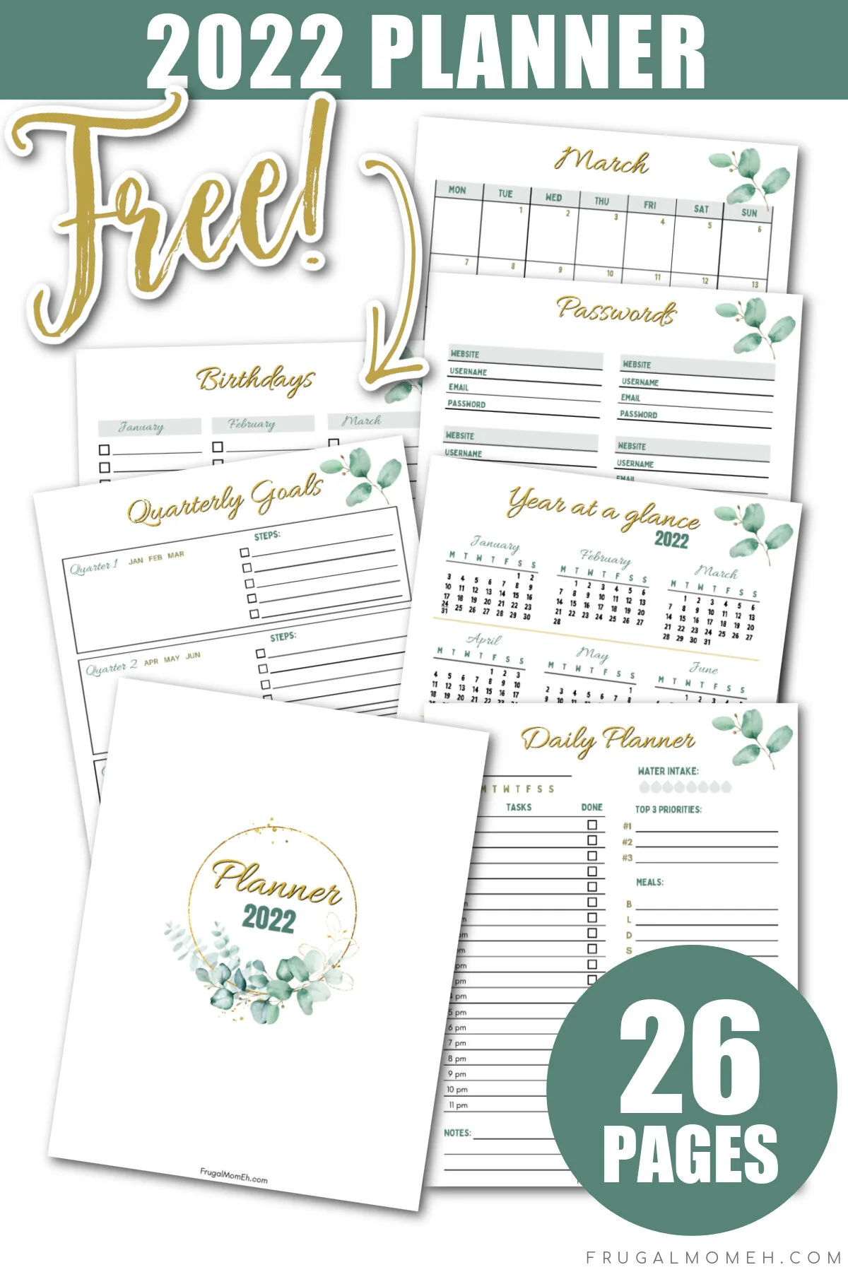 Our free printable 2022 planner comes with 26 pages including a daily planner, a password log, a birthday tracker, and much more!