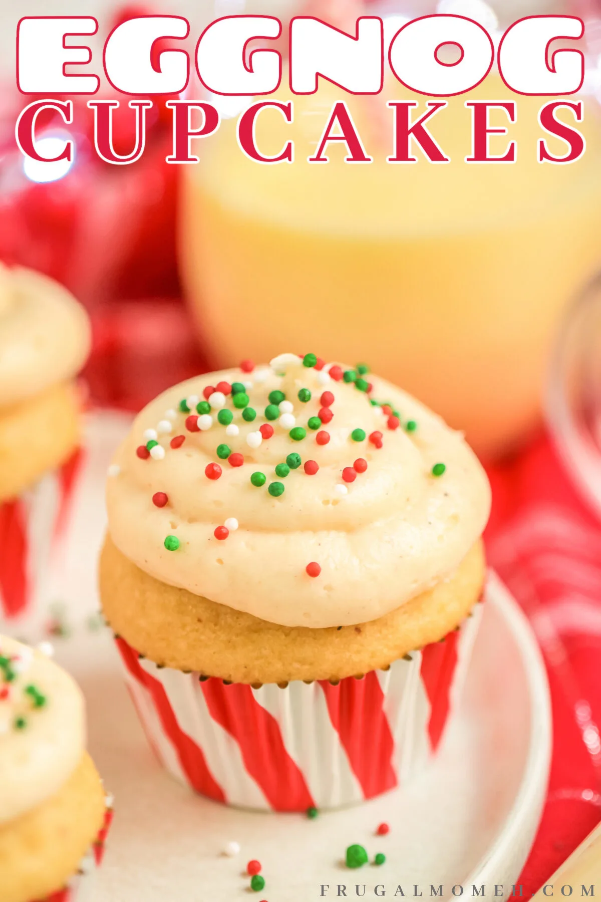 A delicious recipe for eggnog cupcakes that are topped with an amazing homemade eggnog buttercream frosting. This is a perfect festive treat!