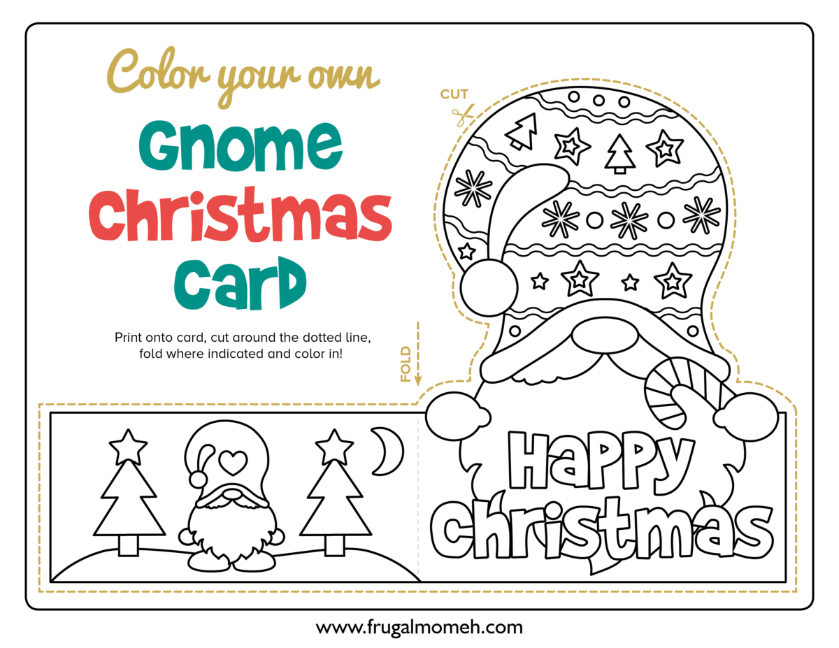 Here are free printable gnome Christmas cards - two gnomes to colour and one to design on your own! This is a fun holiday activity for kids!