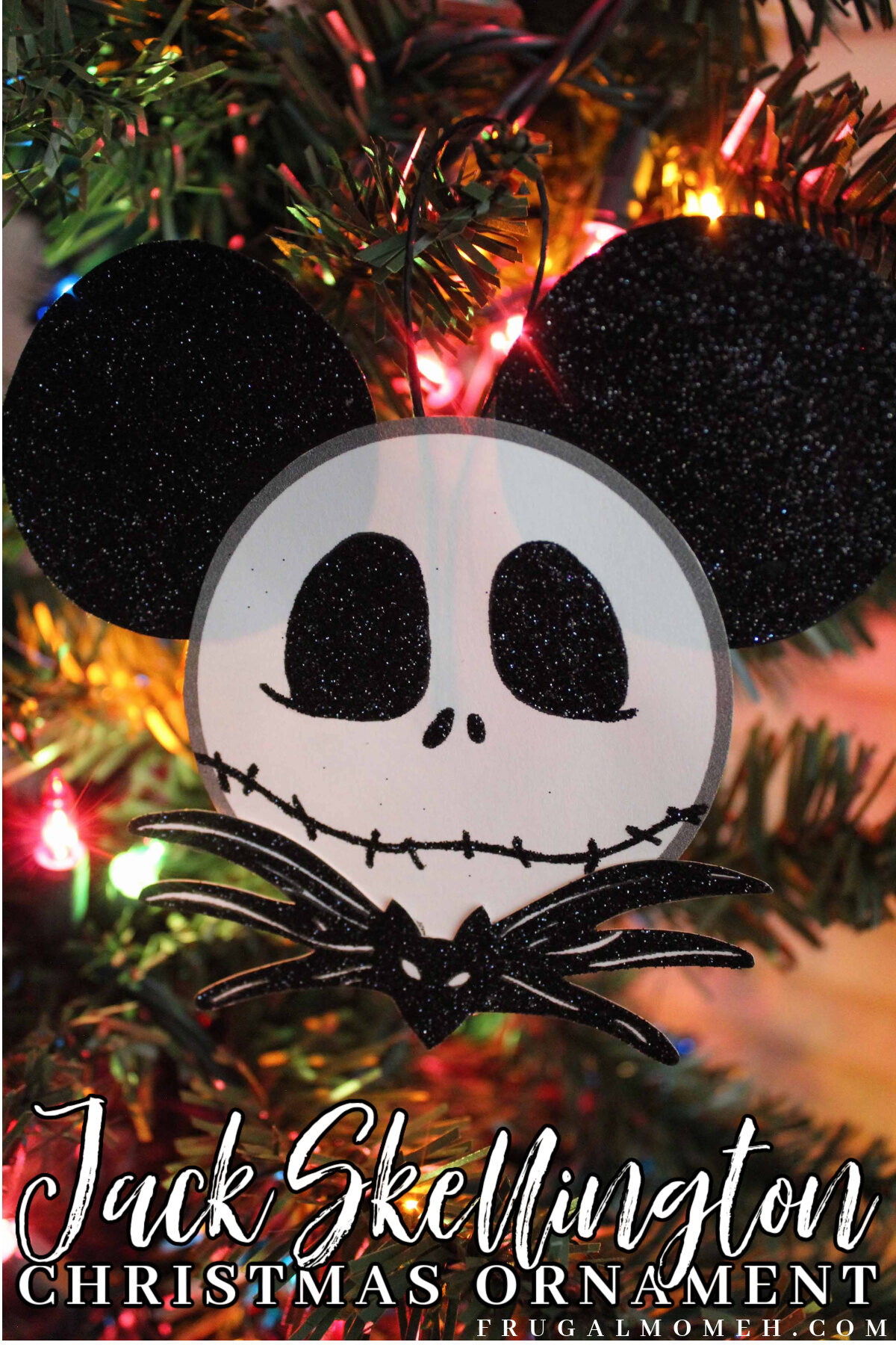 This DIY Nightmare before Christmas themed Mickey ear ornament featuring Jack Skellington is easy to make with the free printable template!