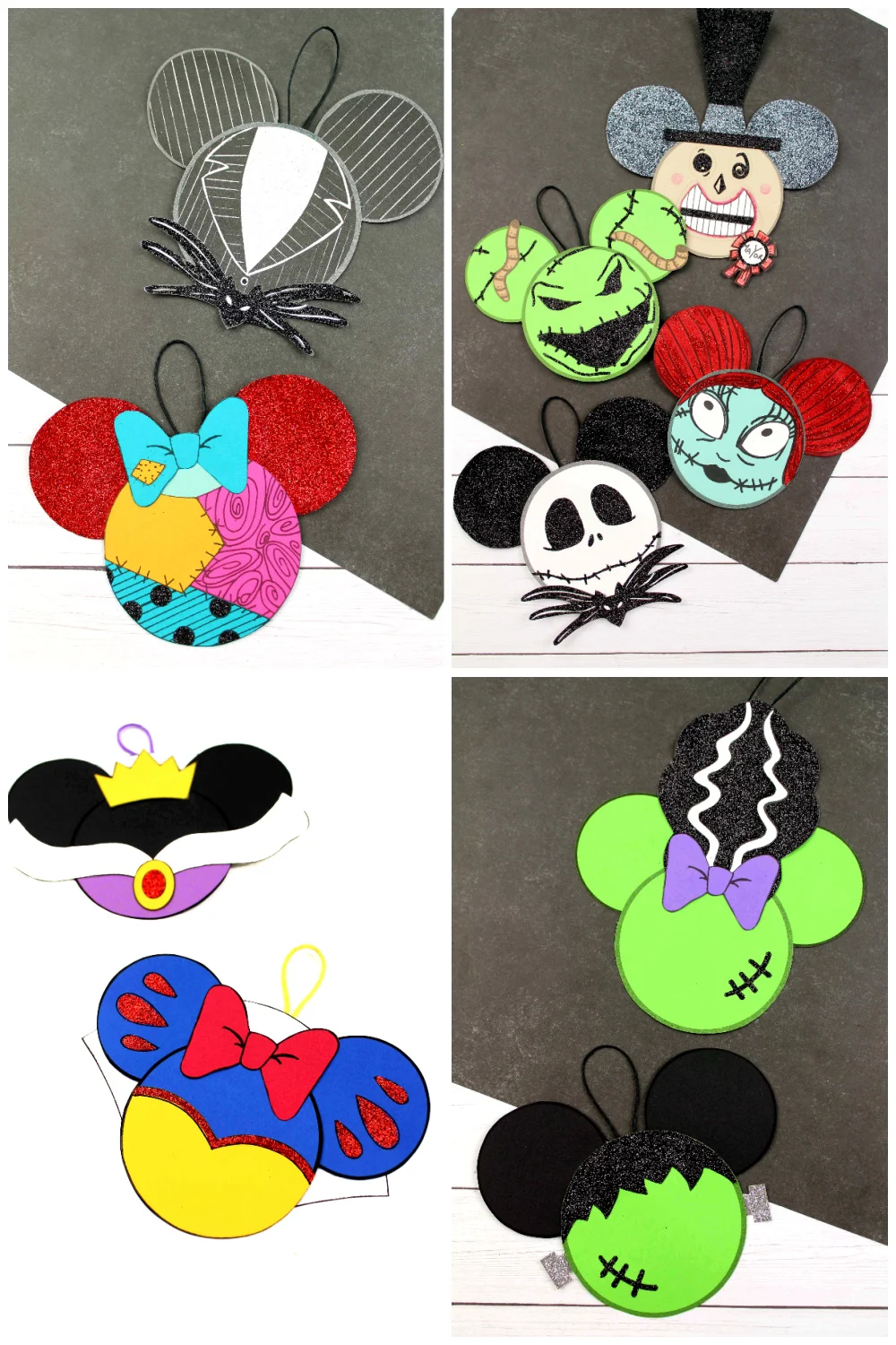 A variety of mickey ear paper ornaments.